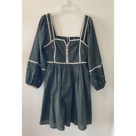 Madewell Dress Floral Mix Square Neck Mini Green Size 2 Hippie Boho Ren Faire - Picture 1 of 9